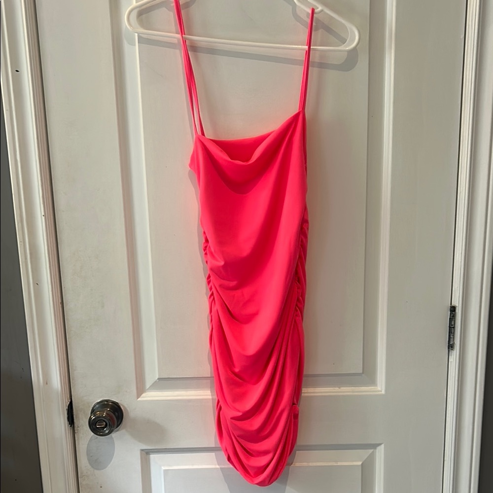 Vibrant Pink Ruched Mini Dress